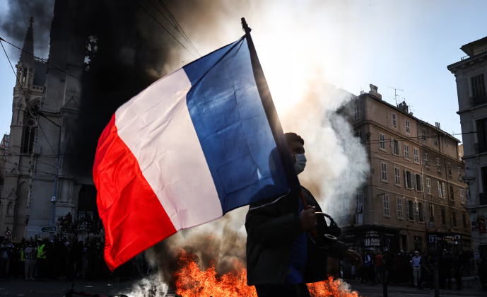 A protester in Marseille. Violence in France escalated over the weekend with riots seen in Paris. THIBAUD MORITZ/AGENCE FRANCE-PRESSE/GETTY IMAGES
