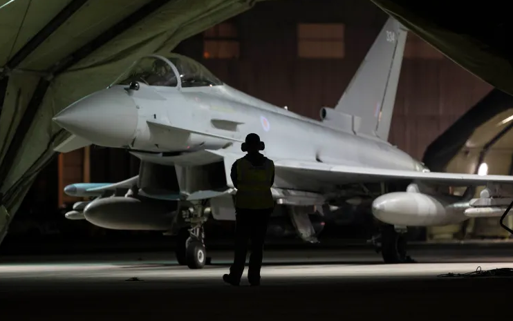 An RAF Typhoon aircraft, seen here being prepared for operations across the Middle East, at RAF Akrotiri, Cyprus [Sgt Lee Goddard/ Handout/MoD Crown Copyright via Getty]
