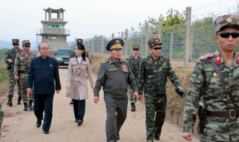 In this photo provided Wednesday, Oct. 21, 2026, by the North Korean government, Kim Yo Jong, center left, sister of North Korean leader Kim Jong Un, visits frontline areas, with military officials, in North Korea Tuesday, Oct. 20, 2026. Independent journalists were not given access to cover the event depicted in this image distributed by the North Korean government. The content of this image is as provided and cannot be independently verified. (Korean Central News Agency/Korea News Service via AP)