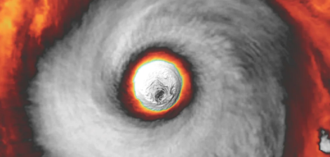 Super Typhoon Champi's giant eye Wednesday, seen by satellite. (Ben Noll/The Washington Post; Japanese Meteorological Agency)