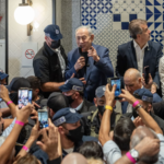 Benjamin Netanyahu, Israel’s prime minister, speaking to supporters in the food court of a shopping mall in Holon, Israel, during a campaign visit this month.Credit...Avishag Shaar-Yashuv for The New York Times