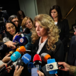 Bulgarian President Iliana Yotova speaks to the media after the polls closed in the country s presidential election in Sofia, Bulgaria, on October 25. Daniel Yovkov/Hans Lucas/AFP/Getty Images