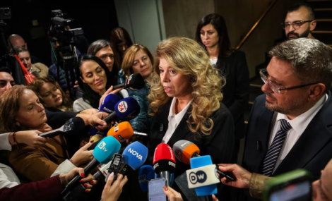 Bulgarian President Iliana Yotova speaks to the media after the polls closed in the country s presidential election in Sofia, Bulgaria, on October 25. Daniel Yovkov/Hans Lucas/AFP/Getty Images