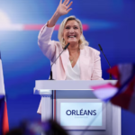 French far-right leader Marine Le Pen, member of parliament from the French far-right Rassemblement National (National Rally - RN) party and candidate for the 2027 French presidential election, delivers a speech during a political rally to launch the presidential campaign, after the party's