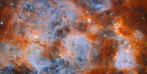 Pemandangan menakjubkan nebula emisi N159 di Awan Magellan Besar yang diambil oleh Teleskop Luar Angkasa James Webb.(ESA/Webb, NASA & CSA, E. Sabbi, M. Zamani (ESA/Webb) Ucapan terima kasih: M. H. Özsaraç)