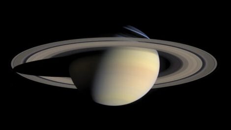 A photo of Saturn taken by the Cassini spacecraft in 2004. On Oct. 4, Saturn will be at opposition, rising in the east at sunset and staying visible all night. (Image credit: NASA/JPL/Space Science Institute)