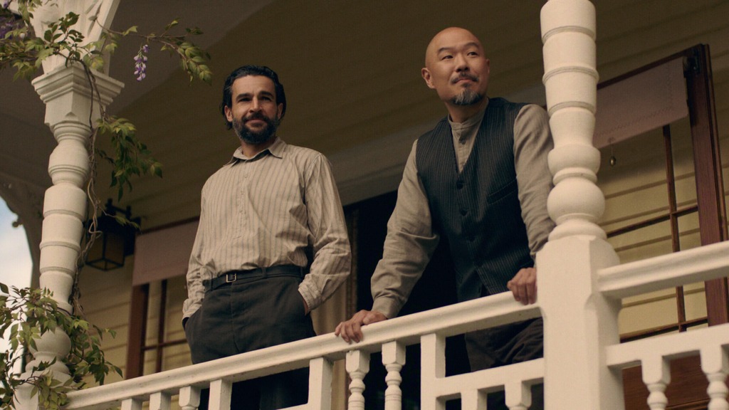 Christopher Abbott as Adam Trask, Hoon Lee as Lee in episode 107 of East of Eden. . Courtesy of Netflix © 2026