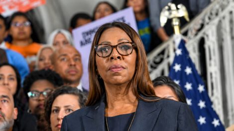 New York attorney general Letitia James speaking at a press conference at City Hall in New York City last month. Photograph: Michael Brochstein/ZUMA Press Wire/Shutterstock