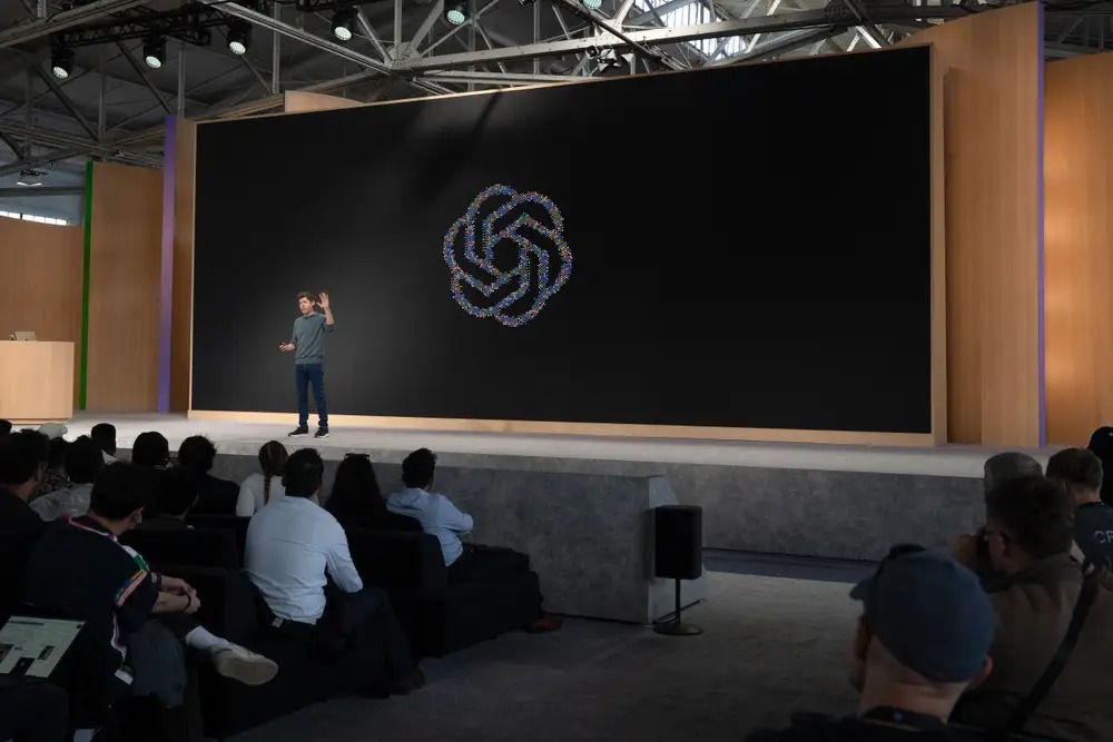 Sam Altman, CEO of OpenAI, speaks at the company's DevDay conference in San Francisco on Tuesday. Bloomberg/Getty Images