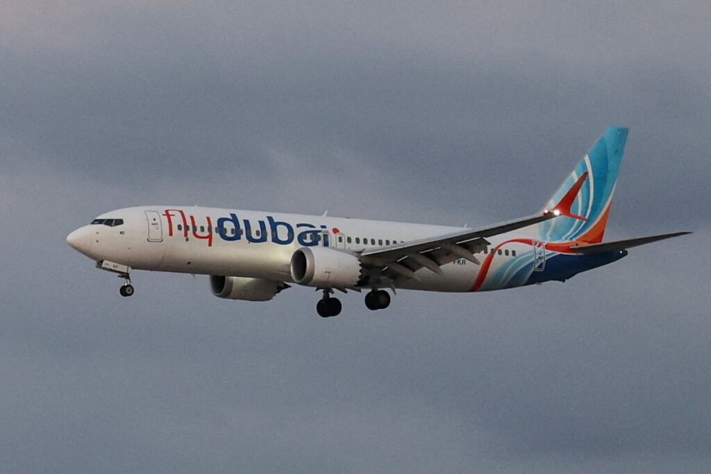 A plane, carrying passengers who were on the FlyDubai aircraft bound for Israel that was diverted to Saudi Arabia after a cockpit stabbing, arrives at an airport in Tel Aviv on Wednesday. (Ammar Awad/Reuters)