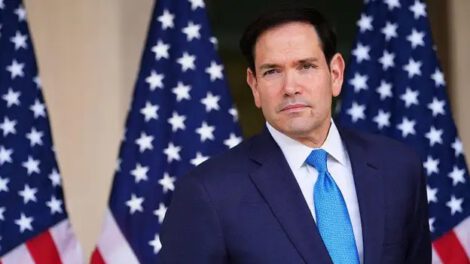Secretary of State Marco Rubio looks on during a dedication ceremony for an annex building at the U.S. embassy in New Delhi on May 23, 2026. (Julia Demaree Nikhinson/AFP)