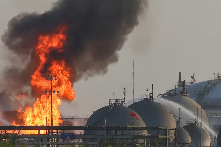 Flames are seen at a facility belonging to Saudi oil giant Aramco, south of Riyadh, on October 3, 2026 [AFP]