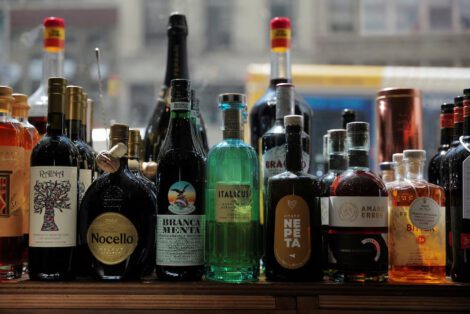 Liquors are displayed at a store in New York City, U.S., April 9, 2025. REUTERS/Jeenah Moon/File Photo