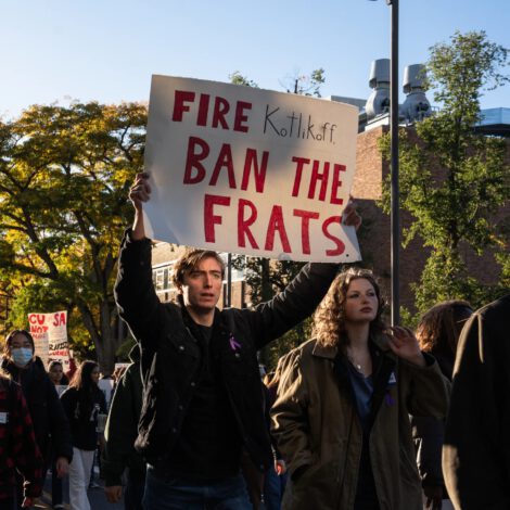 Cornell University students and community members march during the Justice for Survivors protest on Monday. (Matt Burkhartt/For The Washington Post)