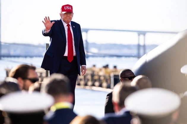 President Donald Trump waves as he departs after delivering remarks during an event at Tradepoint Atlantic in Baltimore County, Maryland, on Oct. 6. | Francis Chung/POLITICO