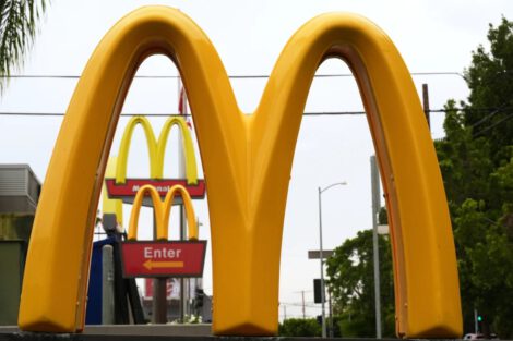 McDonald’s Golden Arches signs are seen, March 31, 2026, in Los Angeles. (AP Photo/Damian Dovarganes, File