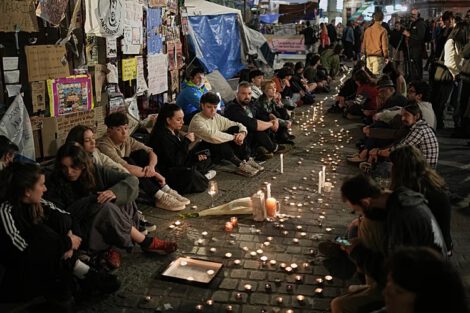 Protesters gather after the reported death of María del Carmen Abascal, the 87-year-old woman whose eviction sparked nationwide protests, Madrid, Wednesday, Oct. 7, 2026 Bernat Armangue/Copyright 2026 The AP. All rights reserved
