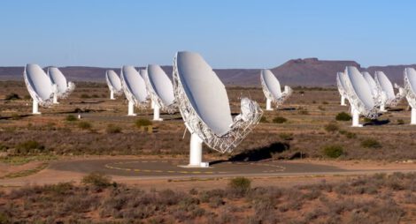 Scientists detected the burst using the MeerKAT radio telescope in South Africa and subsequently identified its host galaxy using Nasa’s James Webb space telescope. Photograph: Brendon Wainwright/Wikipedia