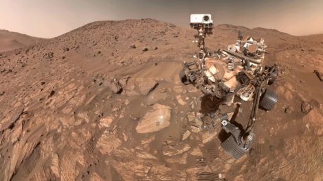 Perseverance took a selfie, a mosaic of 62 individual images, with an intriguing rock sample on July 23, 2024. NASA/JPL-Caltech/MSSS