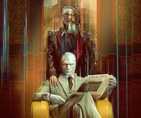 "VisionQuest" key art featuring James Spader and Paul Bettany. Disney+/Marvel Studio