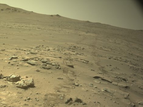 One of Perseverance's navigation cameras captured this image on Oct. 11, 2026, the day it officially set a new record for the longest distance driven on another planet. NASA/JPL-Caltech
