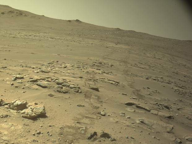 One of Perseverance's navigation cameras captured this image on Oct. 11, 2026, the day it officially set a new record for the longest distance driven on another planet. NASA/JPL-Caltech