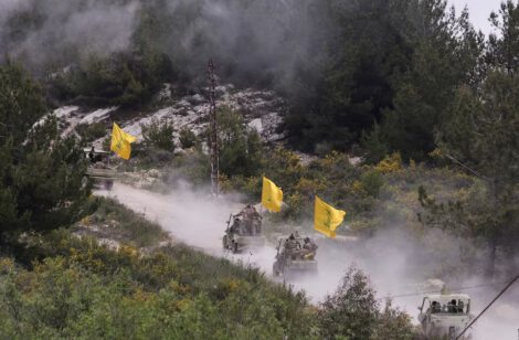 Hezbollah members take part in a military exercise during a media tour organized for the occasion of Resistance and Liberation Day, in Aaramta, Lebanon. REUTERS/Aziz Taher/File photo