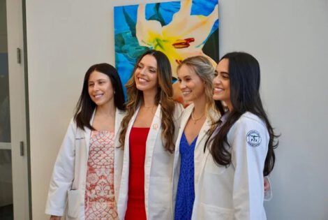 Andrea de Armas, right, with other members of her physician assistant program. Andrea de Armas