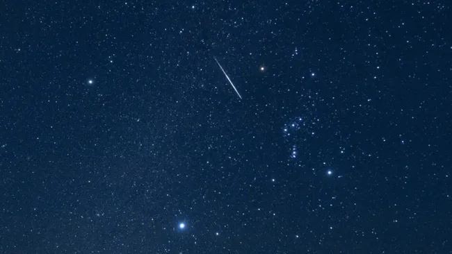 A shooting star blazes a path through the constellation Orion. (Image credit: Icebergpicture via Getty Images)